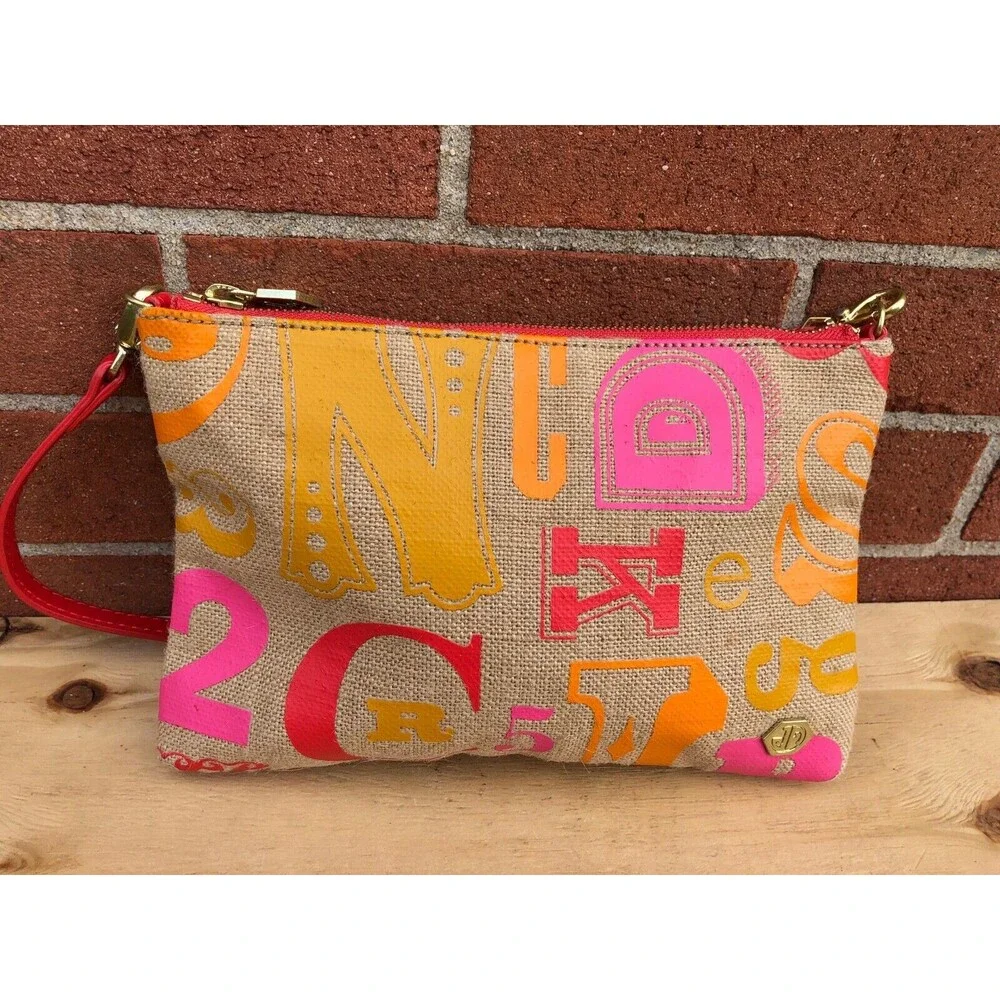 Jonathan Adler women jute pink/red/orange shoulder small  bag